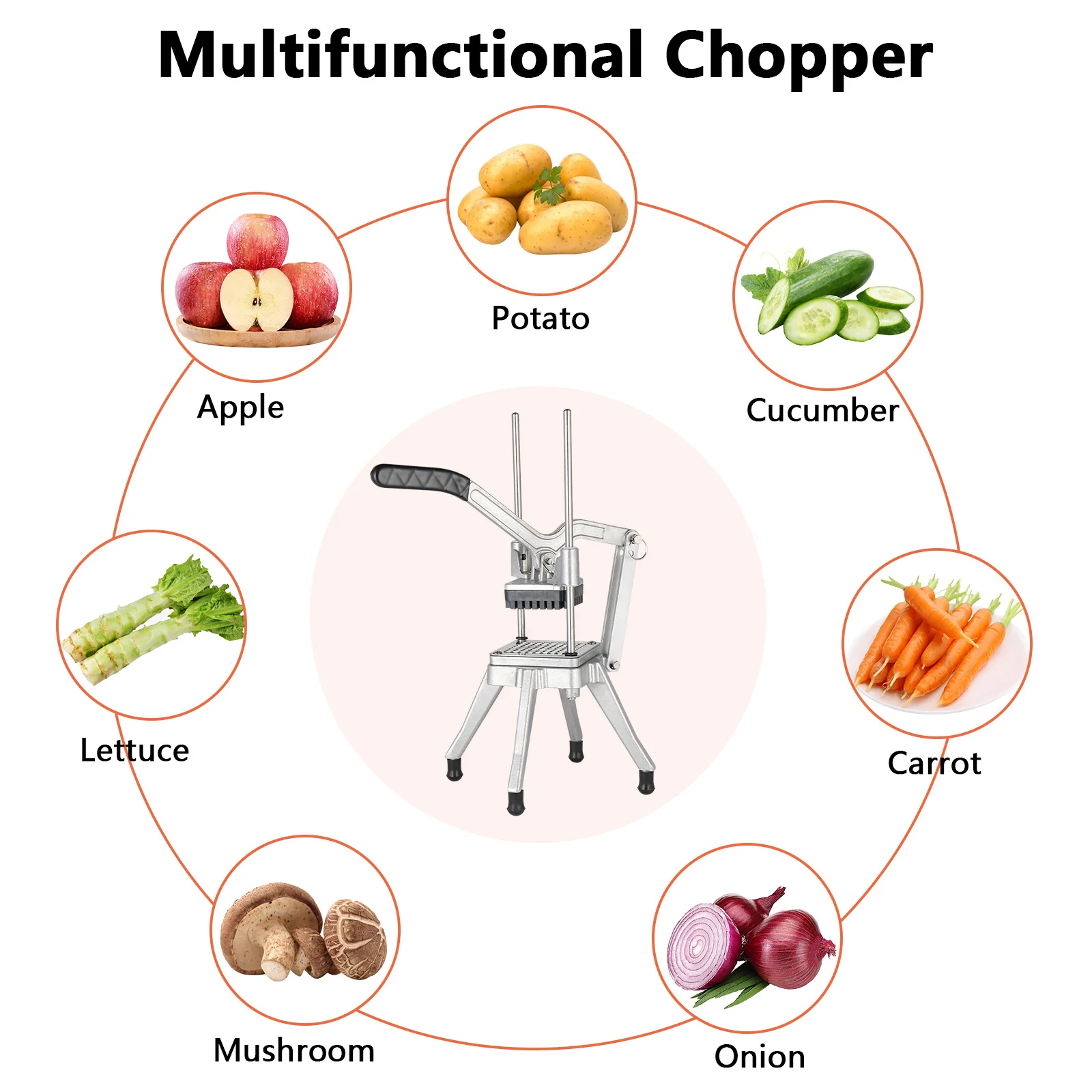 Lever Style Commercial French Fry Cutter with 4 Sizes Blades