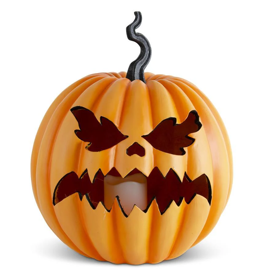 Orange Resin LED Flicker Flame Jack O Lantern, 15.5