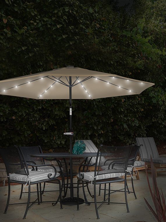 2026 Nature Spring – 10-Foot Solar LED Lighted Patio Umbrella – Sand