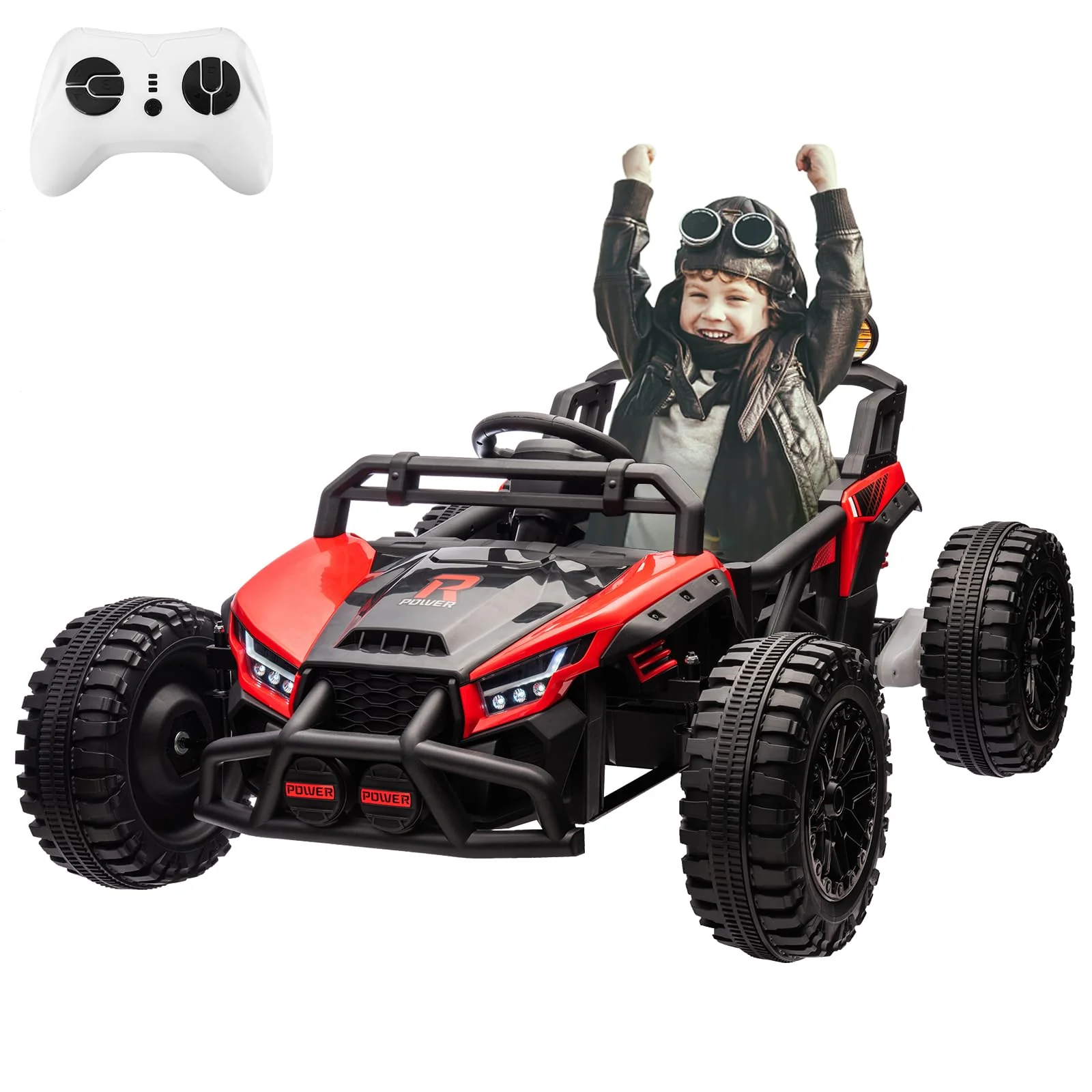 Garvee 24V Electric UTV,Ride On Toys for Big Kids,2x130W Powerful Electric Car with Remote Control， 4 Shock Absorbers，LED Lights,Music for Boys and Girls,Red