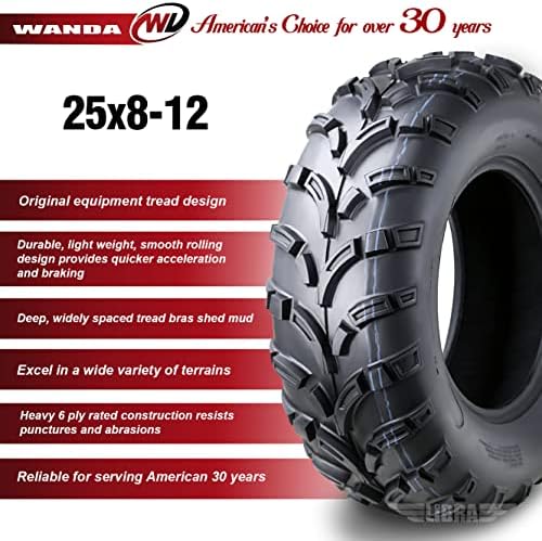 2026 WANDA ATV/UTV Tires 25×8-12 25x8x12 6-Ply Light Mud Tires  Set 2-10243