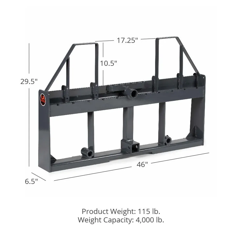 Titan Attachments UA USA Made Grey Step-Through Pallet Fork Frame Attachment, Rated 4,000 LB, Quick Tach Mounting