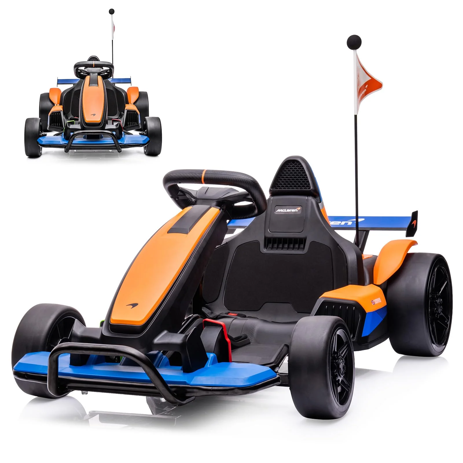 Garvee 24V Electric Go Kart for Kids, Licensed McLaren Go Carts for Kids w/Drift Race Pedal, 10AH Large Battery, 2×120W Powerful Motor, Damping System, Racing Flag, Kids Go Kart Age 6+