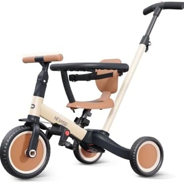 2026 newyoo TR008 5 in 1 Toddler Tricycle with Push Handle for 1-3 Year Old Boys and Girls  Kids Push Trike with Safe Bar  Toddler Bike  Convert to Balance Bike  Birthday Gifts and Toys for Baby  Cream