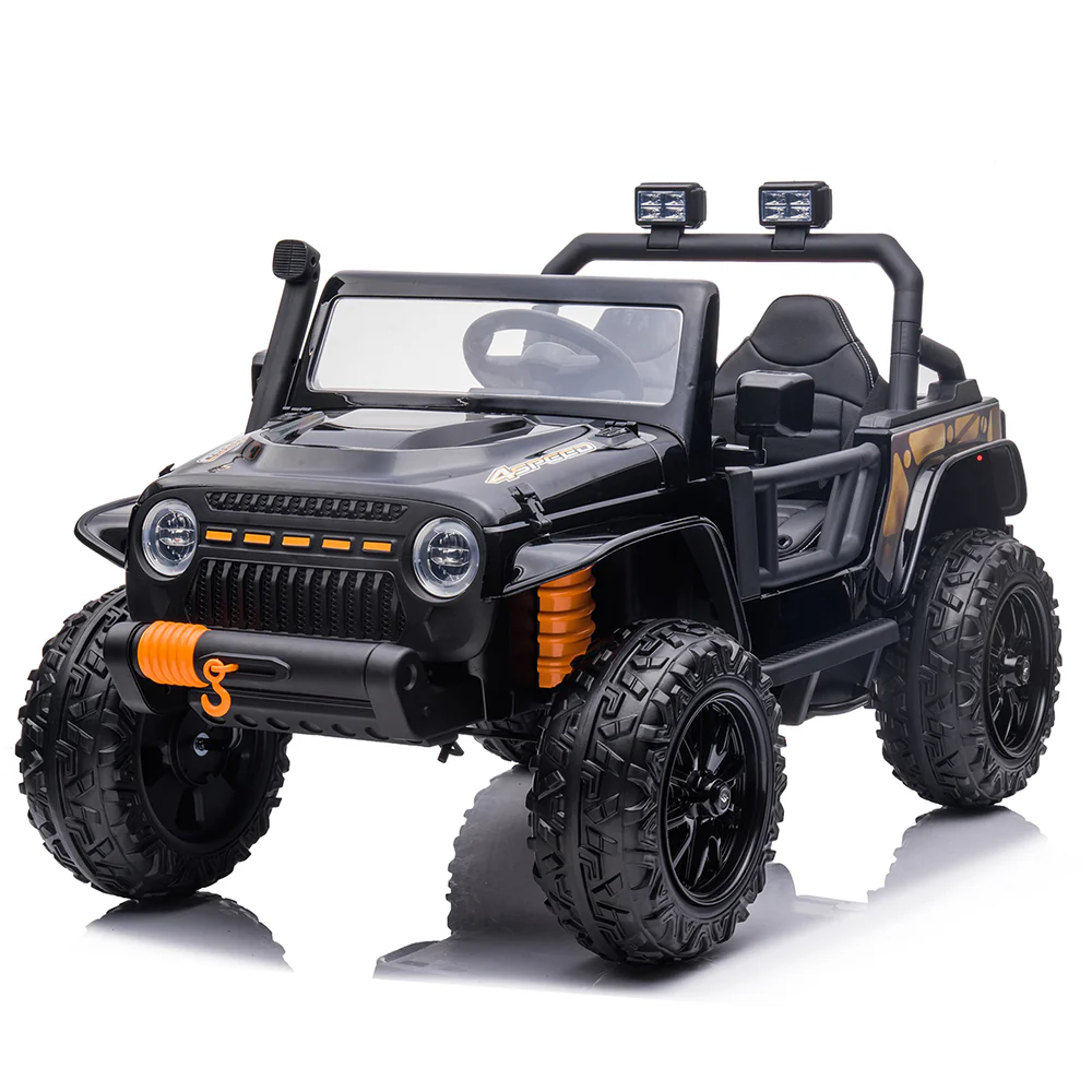 Garvee 24V 2 Seater Ride On Truck Car For Kid age 3 - 8 years, w/Remote Control, 4-Wheeler Suspension, 4x55W Powerful Engine, 4WD Battery Powered, LED Lights, Soft Braking - Black