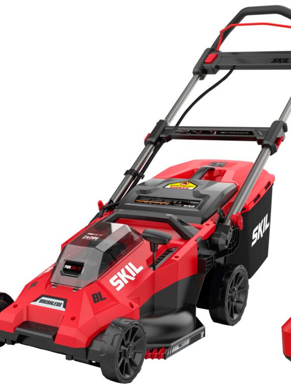 2026 Skil – 20-Volt PWR CORE 20 18-Inch Push Lawn Mower (2 x 4.0Ah Batteries and 1 x Dual Port Charger) – Red/Black