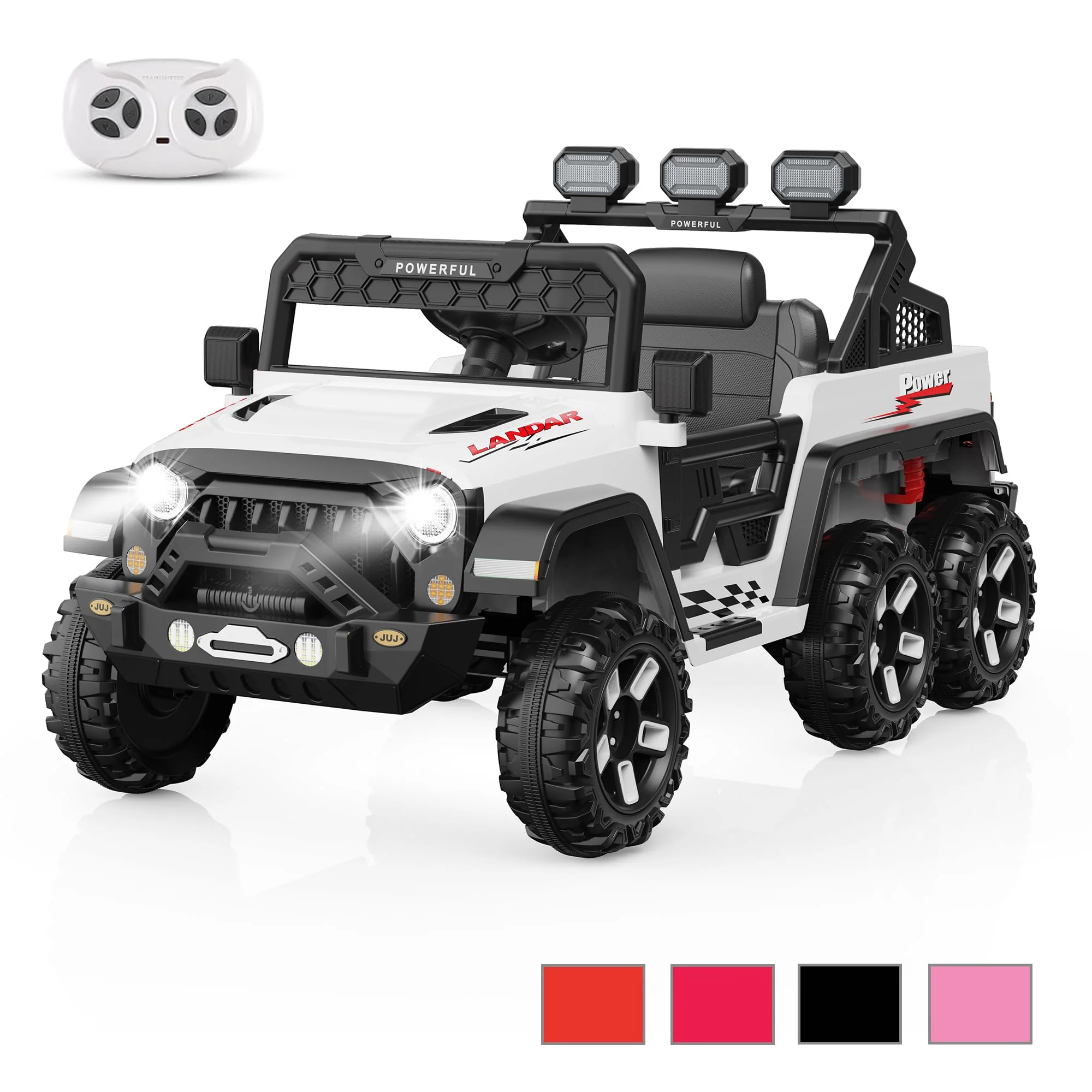 Garvee 24V 4WD Ride on Car Kids Ages 3-8, with 6 EVA Wheels, Battery Powered & Remote Control, 3 Adjustable Speeds, Soft Start, Battery Display, Music - White