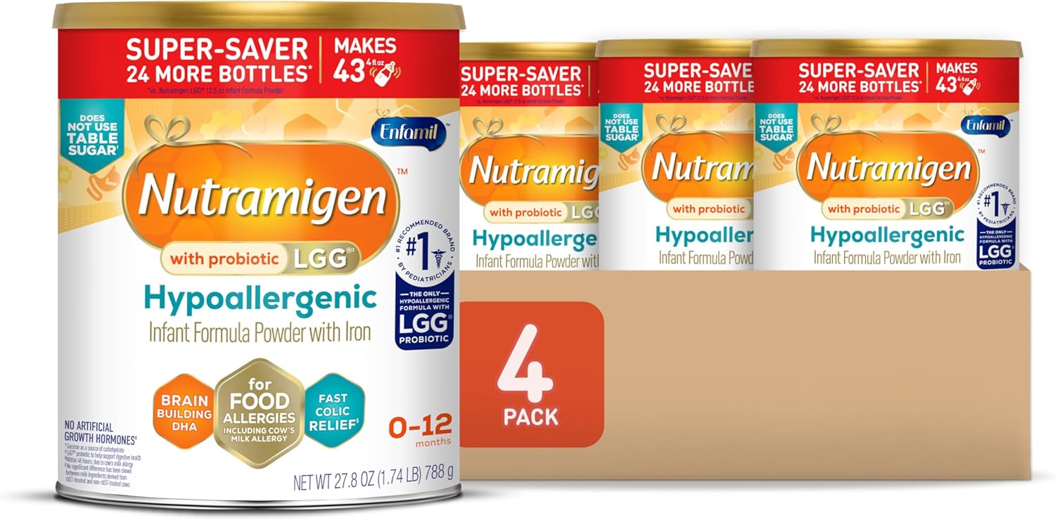 2026 Enfamil Nutramigen Baby Formula  Hypoallergenic and Lactose Free Formula with Enflora LGG  Fast Relief from Severe Crying and Colic  Powder Can  27.8 oz (4 Count)