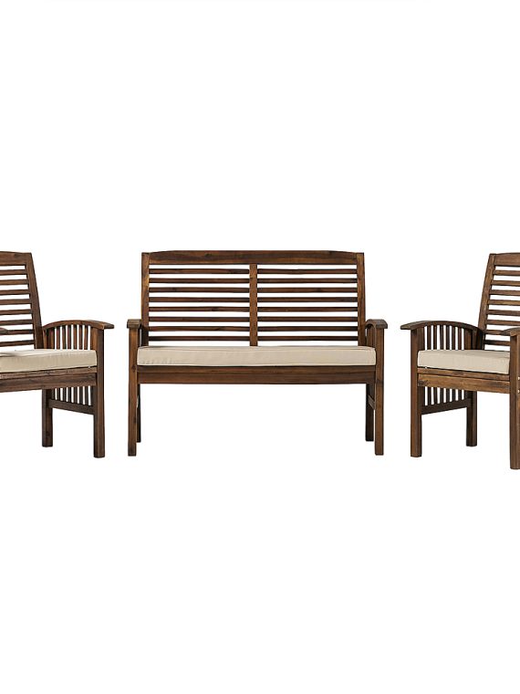 2026 Walker Edison – Modern 3-Piece Slat-Back Acacia Wood Chat Set – Dark Brown