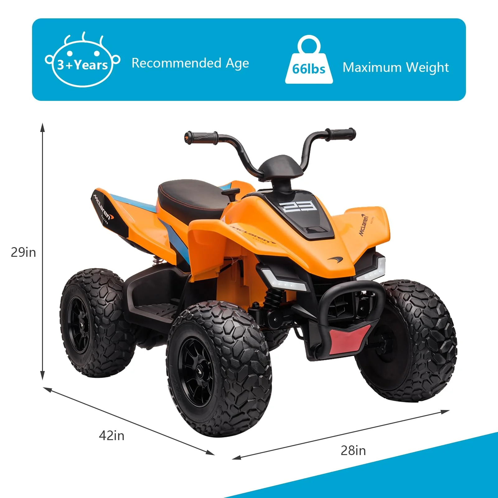 Garvee Kids Ride on ATV, 24V Battery Powered Kids Electric Vehicle, 4 Wheeler Quad w/Headlights,MP3,USB,Volume Control, Large Seat, Electric Ride on Toys Best Gifts for 18-36 Months Boys and Girls (Orange)