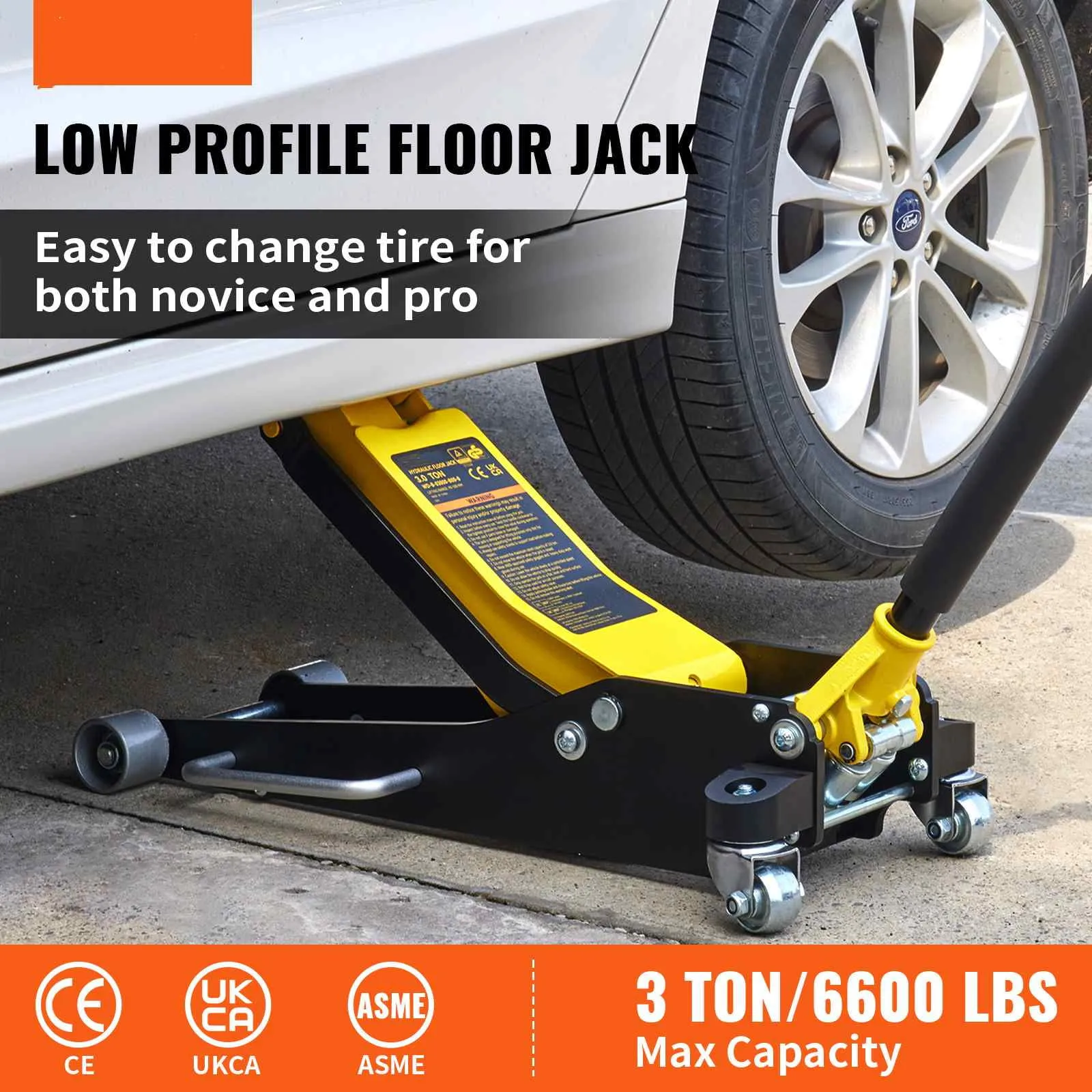 BENTISM Low Profile Floor Jack 3 Ton (6600 lbs), Aluminum and Steel Hydraulic Racing Floor Jack, Dual Piston Quick Lift Pump, 19-11/16