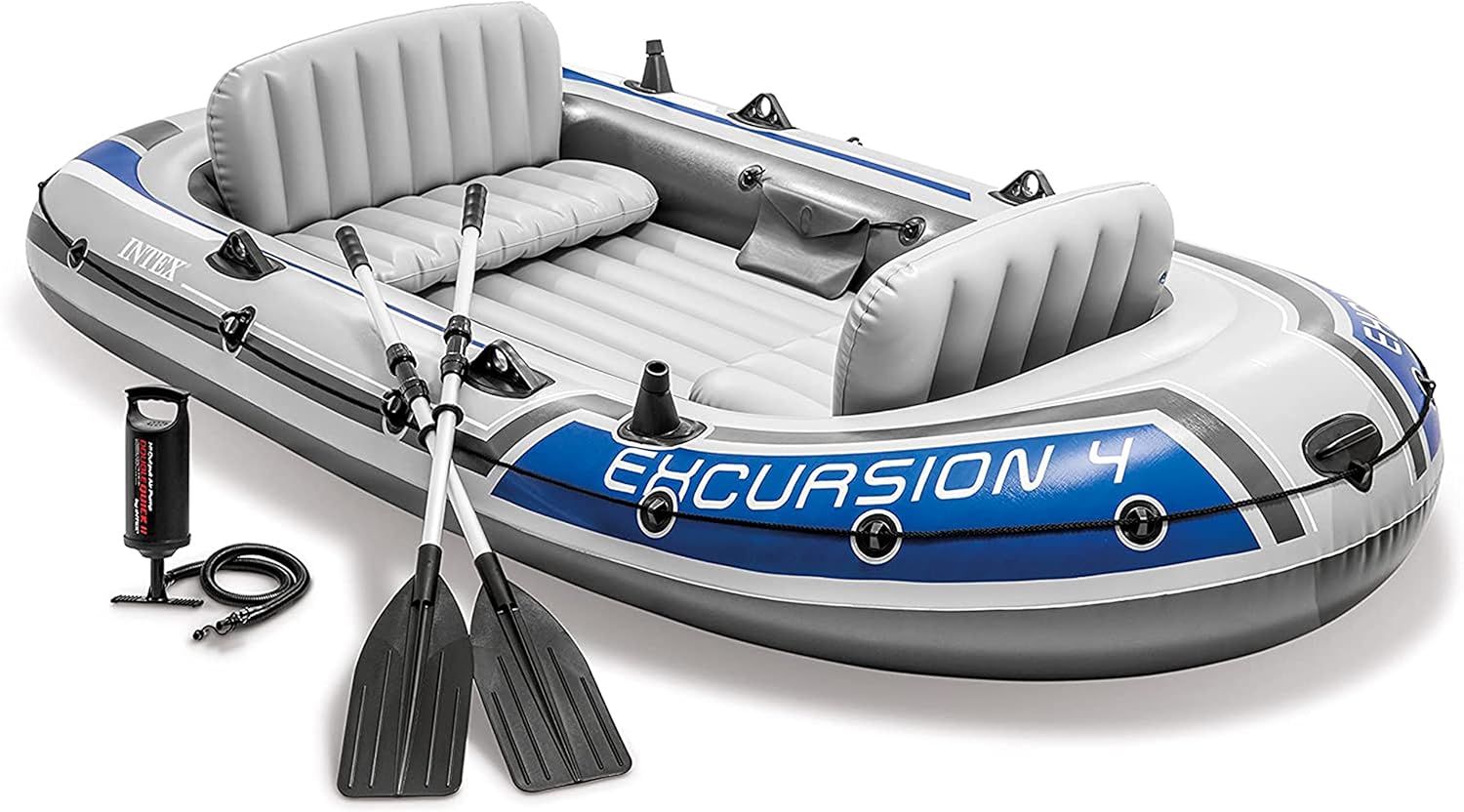 2026 INTEX Excursion Inflatable Boat Series: includes Deluxe 54in Boat Oars and High-Output Pump – SuperTough PVC – Adjustable Seats with Backrest – Fishing Rod Holders – Welded Oar Locks