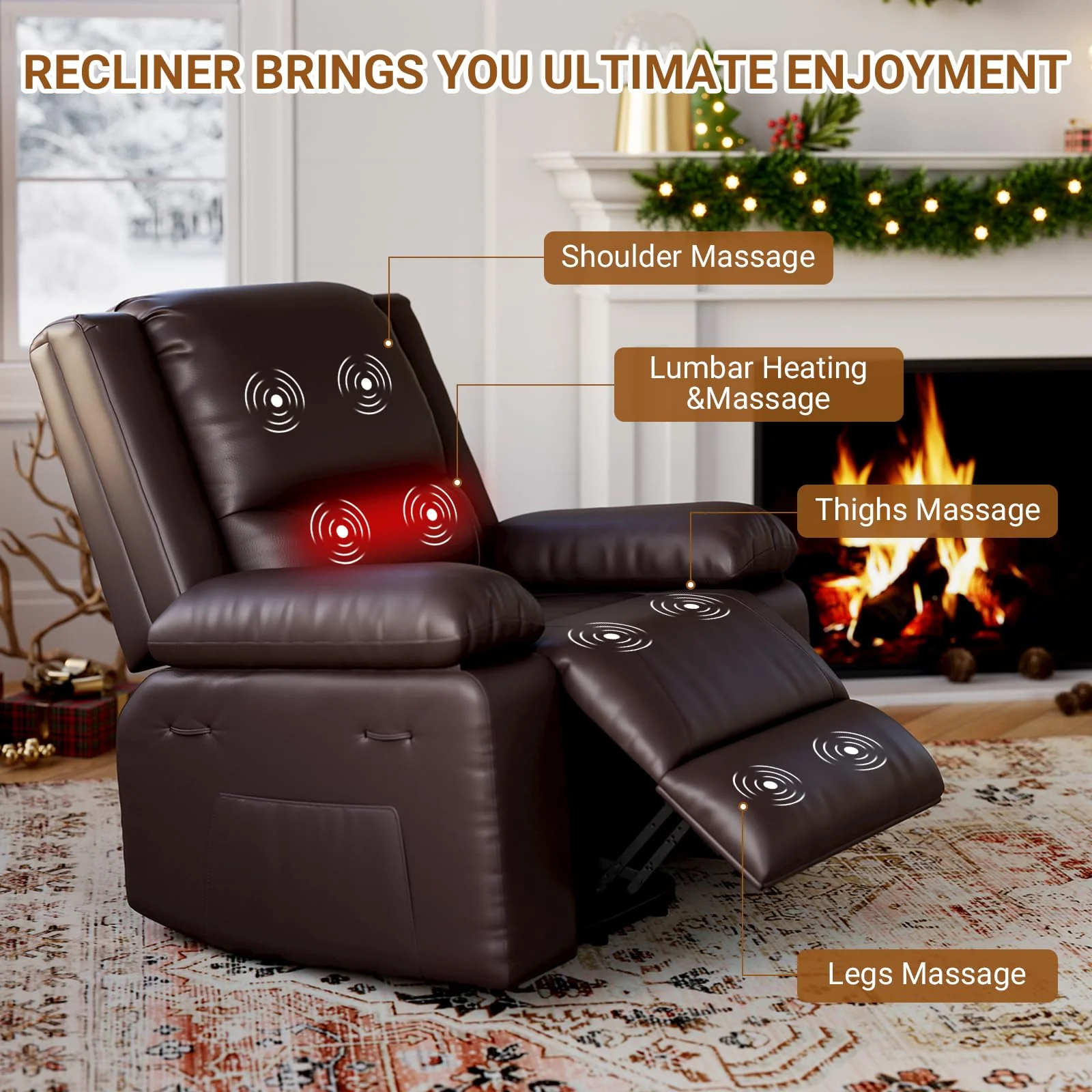 Garvee Power Lift Recliner Chair PU Leather with Massage for Elderly Ergonomic Lounge Chair Classic Single Sofa with Side Pockets Home Theater Seat-27