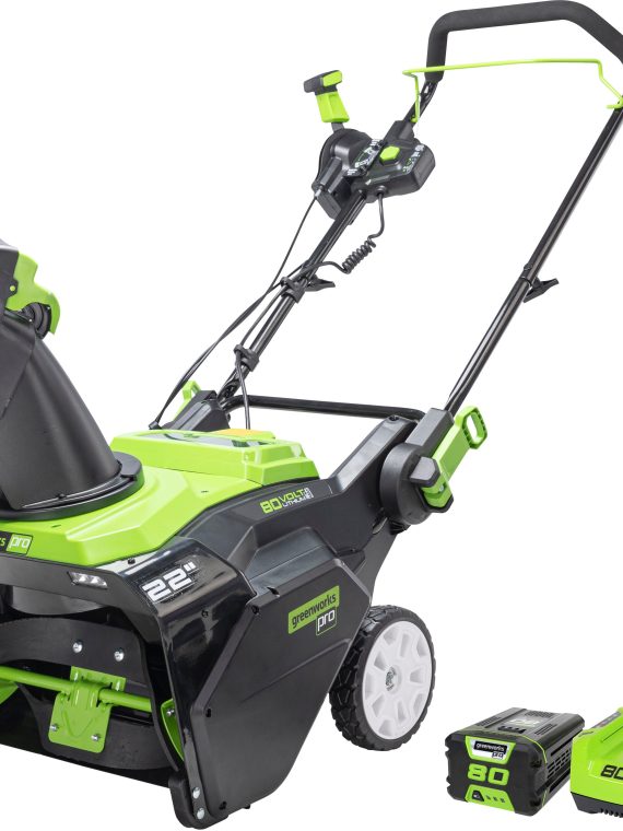 2026 Greenworks – 80V 22” Cordless Brushless Snow Blower with 4.0 Ah Battery and Rapid Charger – Black/Green
