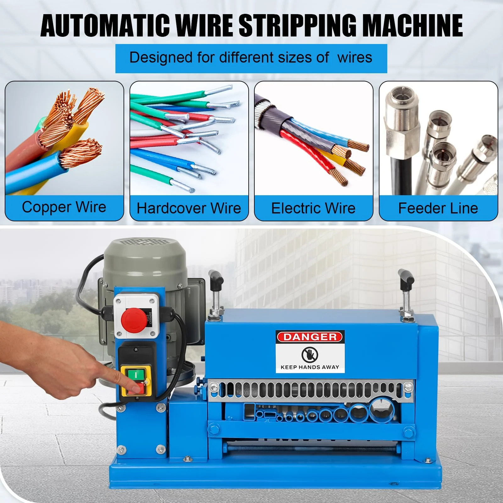 Garvee Wire Stripping Machine 0.06 inch -1.5 inch, 370w Portable Powered Wire Stripper Machine, 11 Channels 10 Blades & 65ft/minute, Automatic Wire Stripping Tool for Recycling Copper Wire, Blue