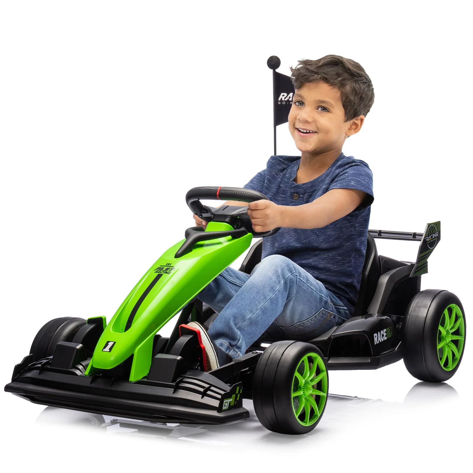 Garvee 24V Kids Ride on Go Kart, 7.5mph Variable High Speed Drifting Car, 7ah Battery 200W*2 Motors ,Length Ajustable Max Load 135lbs, Power Display Racing Toy for for Kids Child 6+ ,Green