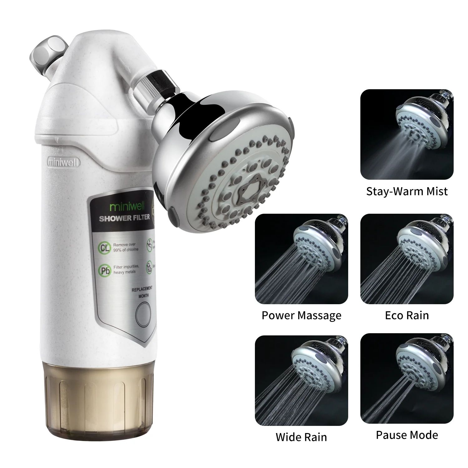 usminiin Shower Filter For Hard Water, Filtration System with Shower Head L720-PH