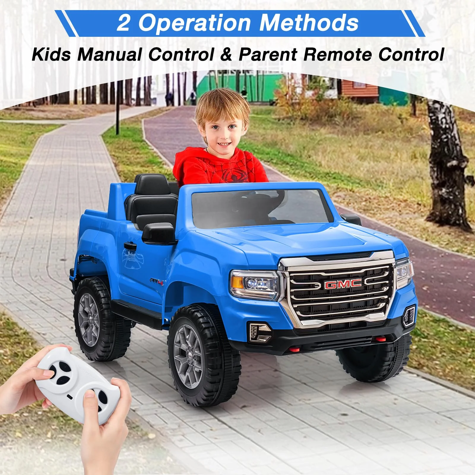 Garvee 24V 2-Seater Ride On Truck Car, Licensed GMC Battery Powered Electric Kids Car with Remote Control, LED Lights, MP3, 2 * 200W Motor, 20.5