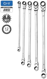 2026 Mountain 5-Piece Metric Double Box Universal Spline Reversible Ratcheting Wrench Set; 8 mm – 18mm  90 Tooth Design  Long  Flexible; MTNRM6