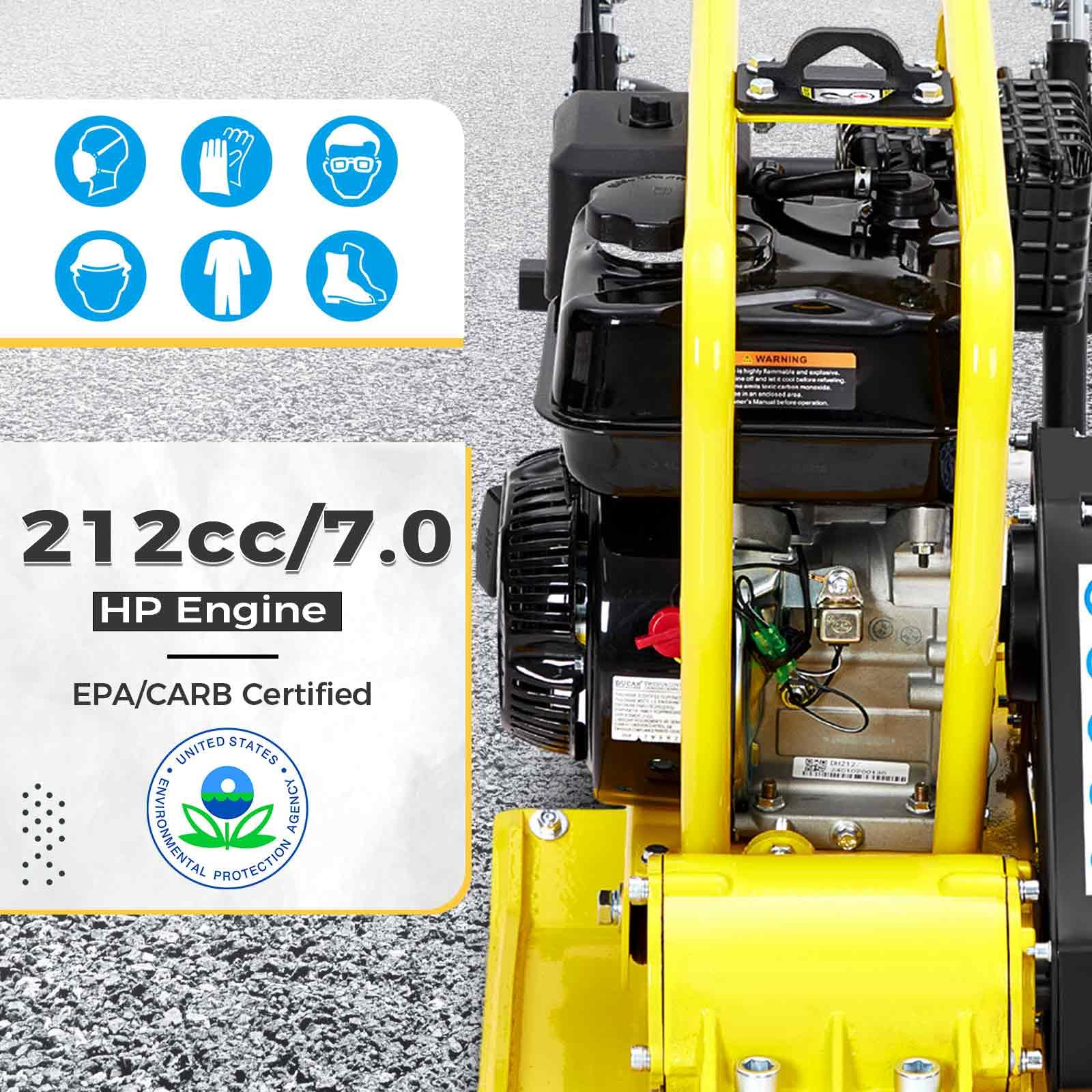 Garvee 7.0 HP Plate Compactor, 4500LBS Compaction Force, 212cc Gasoline Engine 5760 VPM, Power Vibratory Soil Tamper Compactor Machine, EPA Compliant