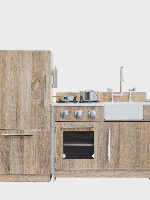 2026 Teamson Kids Little Chef Chelsea Modern Wooden Play Kitchen, Cherry Grain/Silver