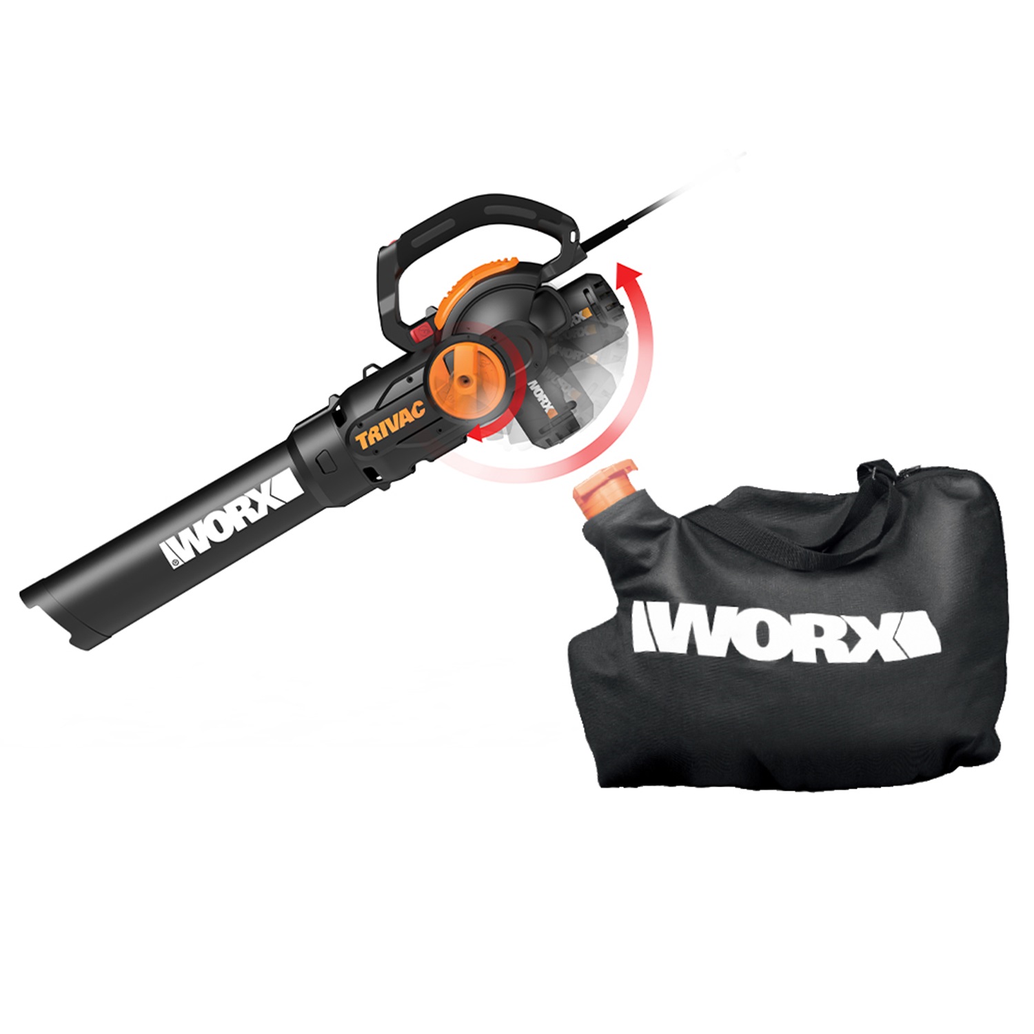 2026 WORX – 12 Amp TRIVAC 75 MPH 600 CFM Electric Leaf Blower/Mulcher/Vacuum – Black