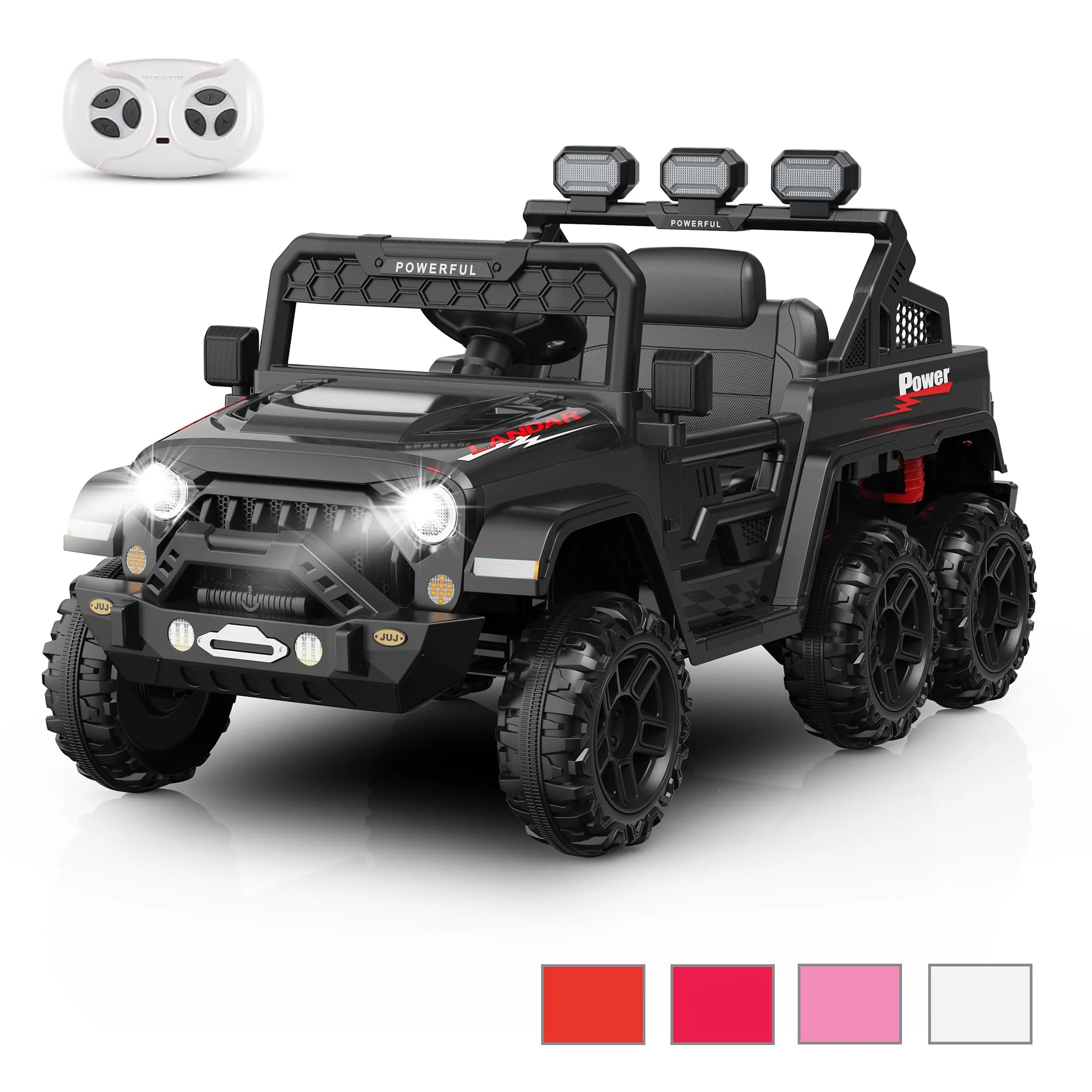 Garvee 24V 4WD Ride on Car Kids Ages 3-8, with 6 EVA Wheels, Battery Powered & Remote Control, 3 Adjustable Speeds, Soft Start, Battery Display, Music - Black