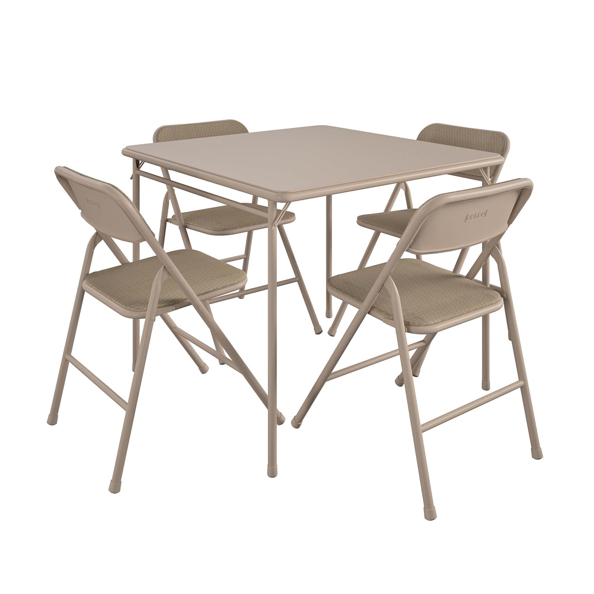 2026 5-Piece Folding Dining Set with Card Table and 4 Fabric Padded Chairs, Tan