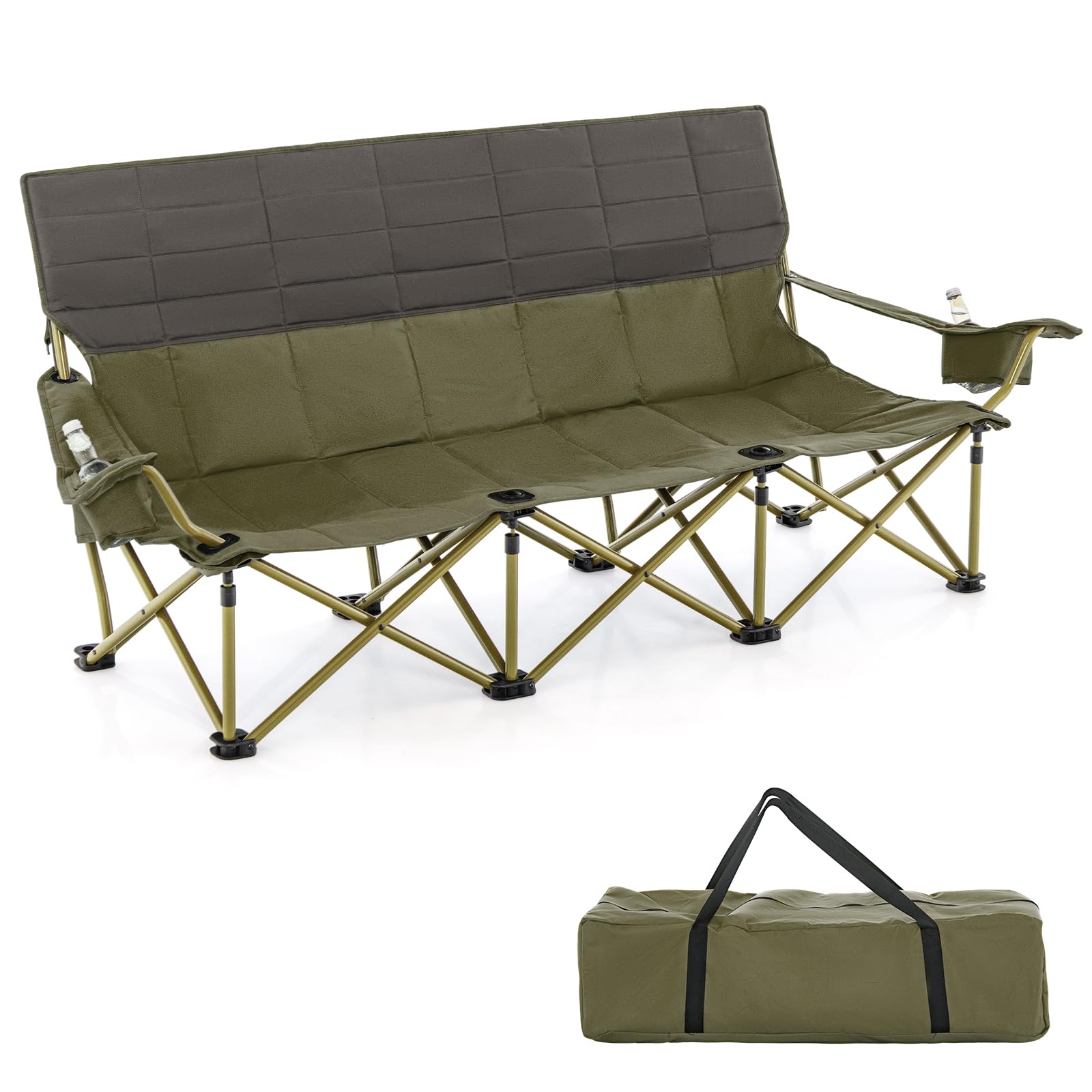2026 3 Person Camping Chair for Adults, Outdoor Folding Oversized Camping Couch Chair (3-Person Seat)