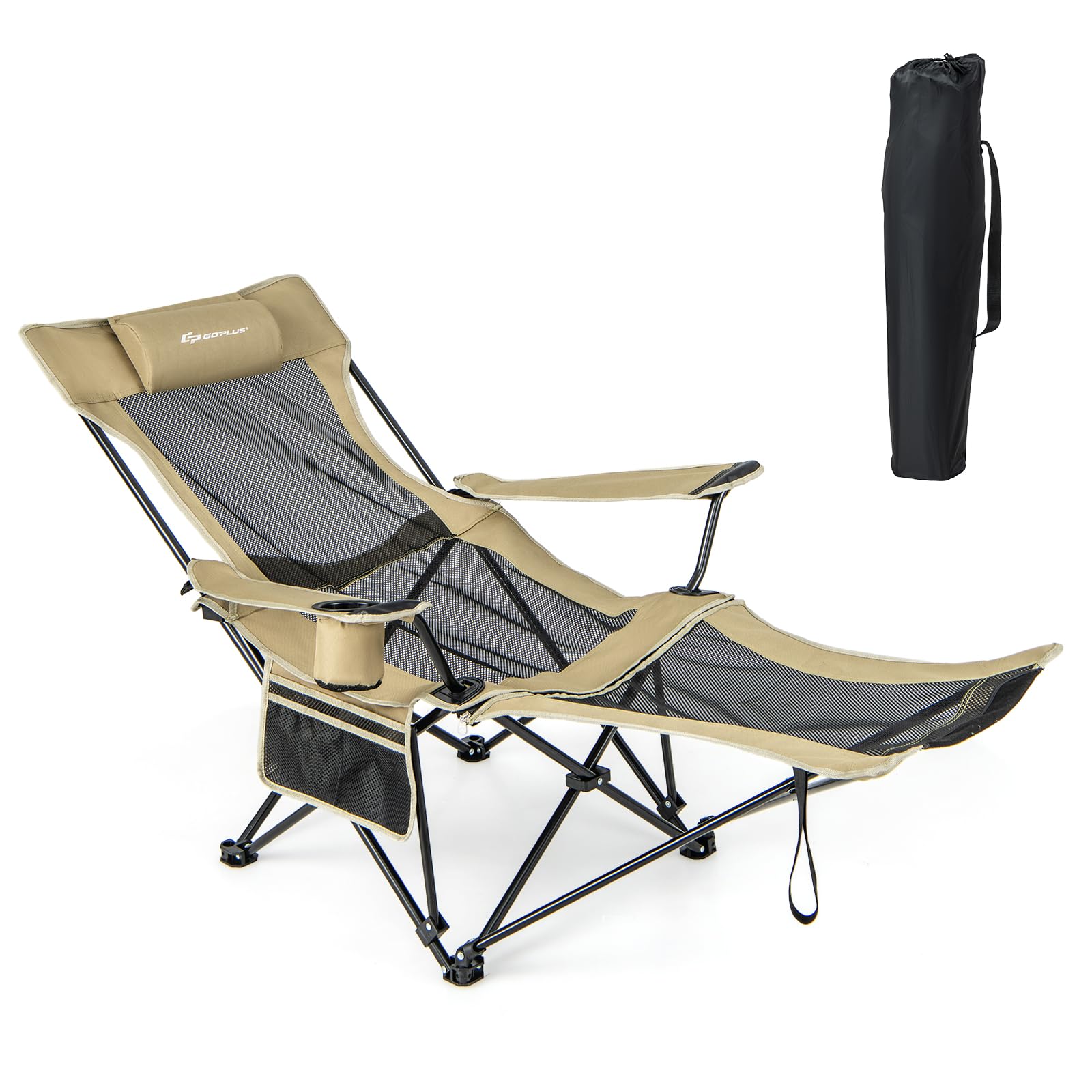 2026 Goplus Reclining Camping Chair with Foot Rest, Folding Lounge Chair for Adults, w/Adjustable Backrest