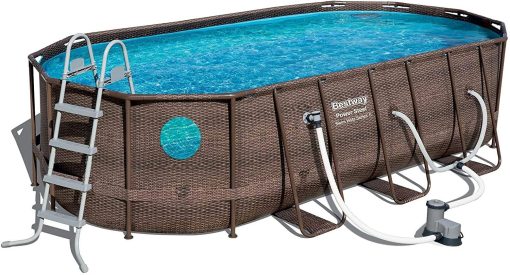 2026 Bestway Power Steel 18' x 9 'x 48' above ground swimming pool Set with metal frame home swimming pool sand filter pump, skimmer and vacuum