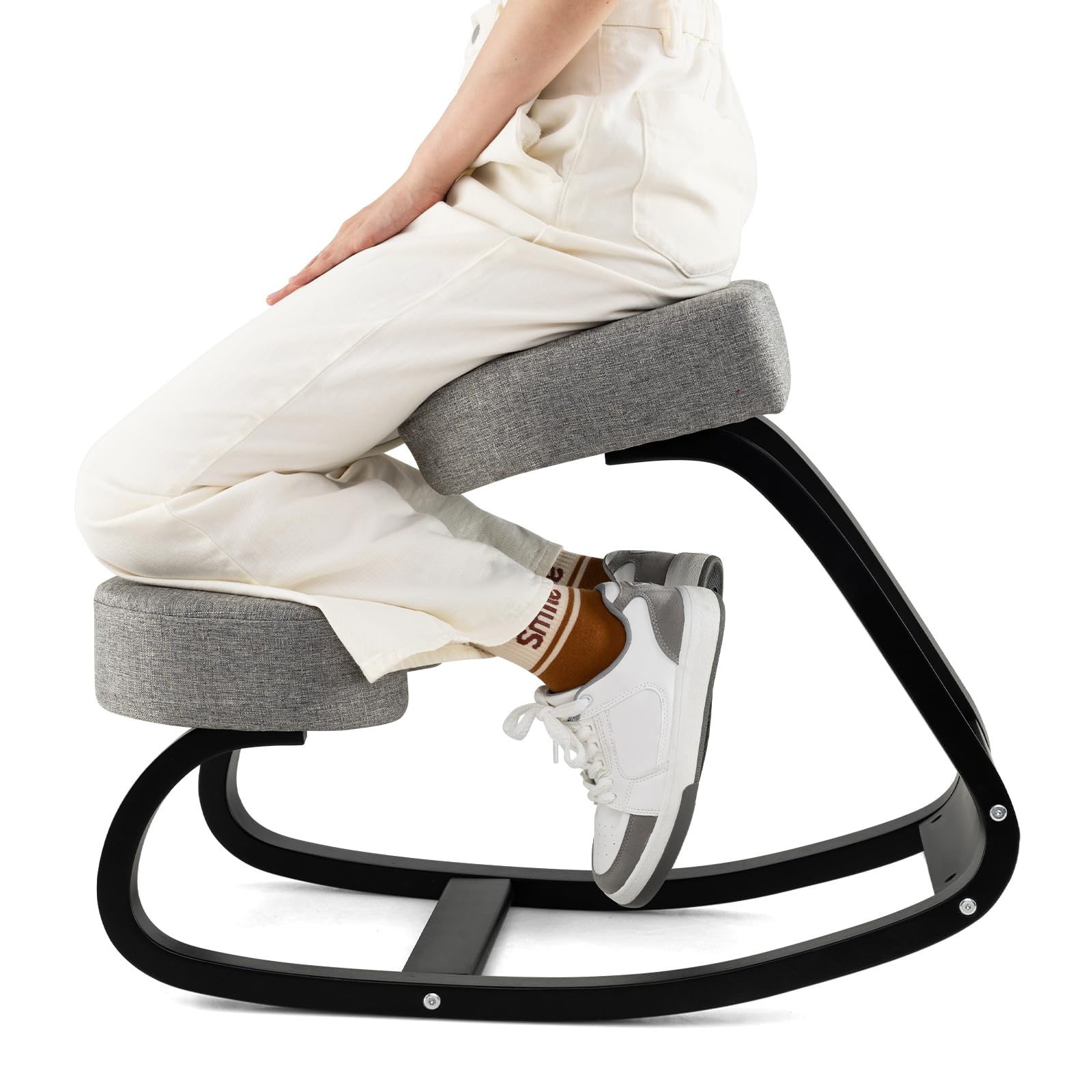 2026 Rocking Upright Posture Chair with Soft Seat & Knee Pads, Gray and Black