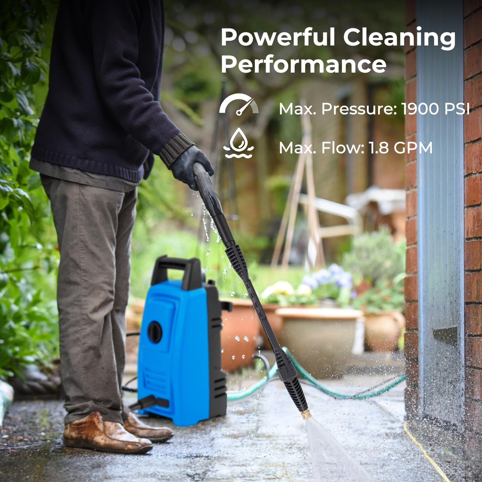 2026 Electric Pressure Washer, 1900 PSI 1.8 GPM High Pressure Power Washer w/ 4 Quick Connect Nozzles