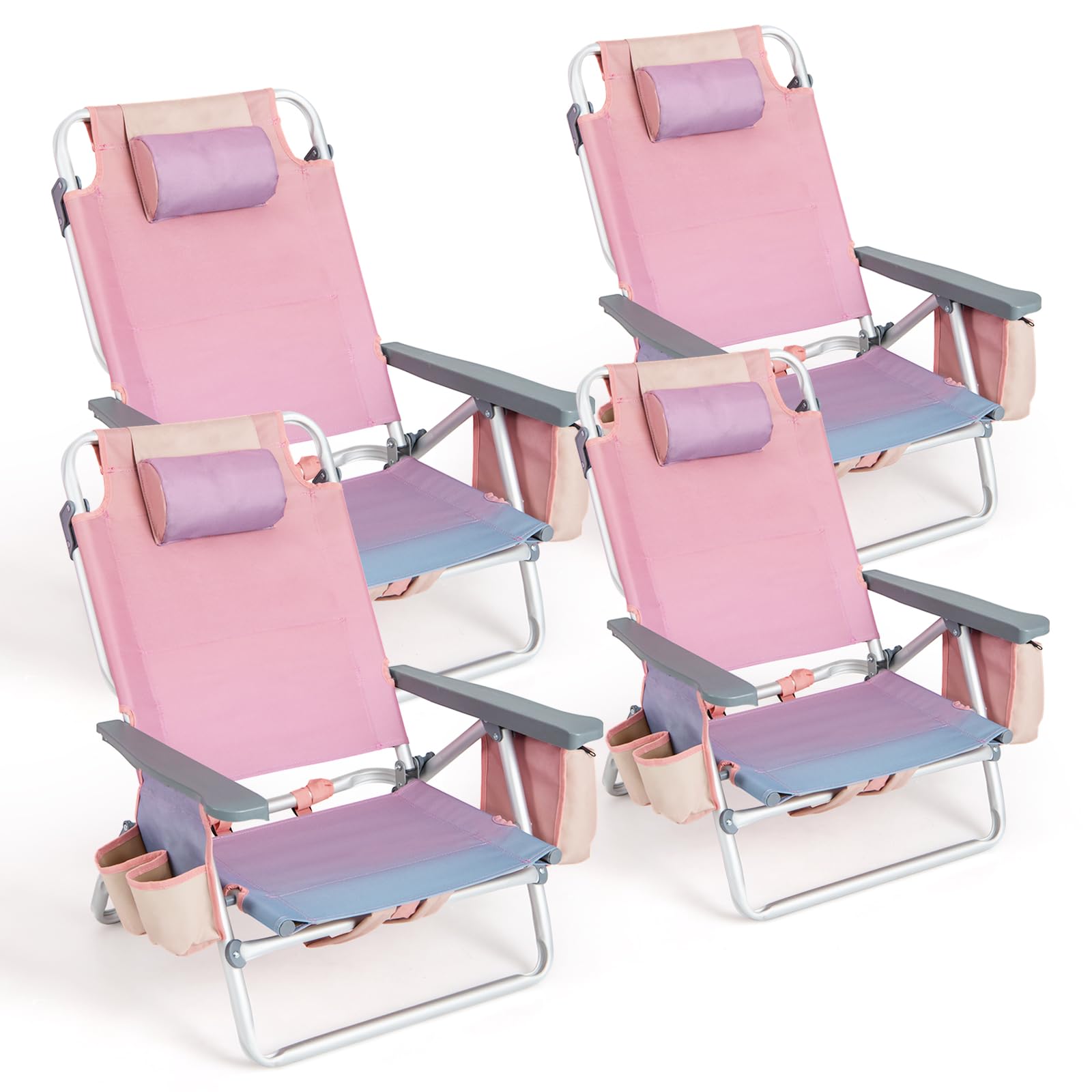 2026 Backpack Beach Chairs, 4 Pcs Portable Camping Chairs with Cool Bag and Cup Holder