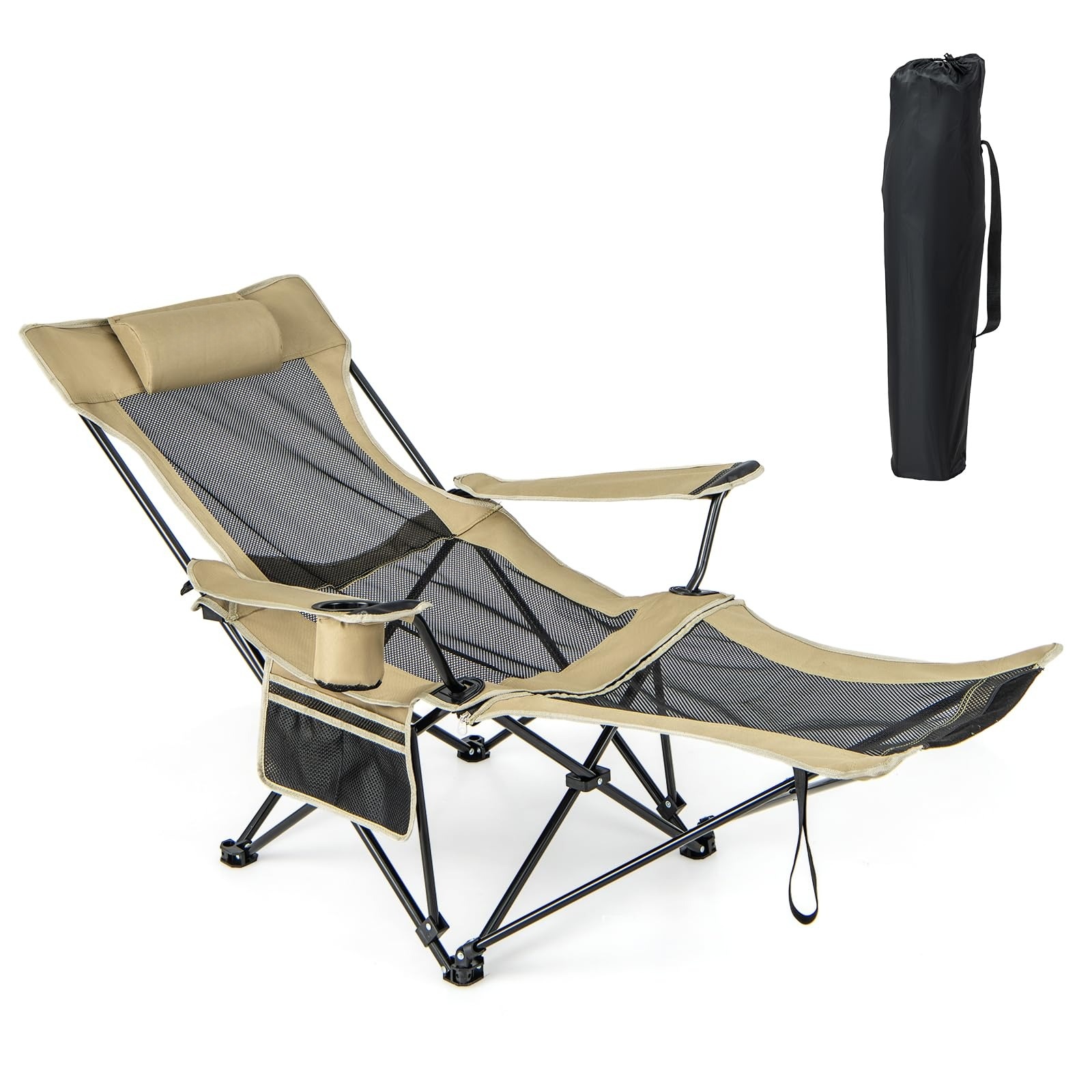 2026 Goplus Reclining Camping Chair with Foot Rest, Folding Lounge Chair for Adults, w/Adjustable Backrest