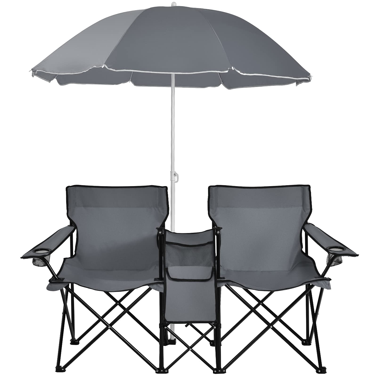 2026 Double Folding Picnic Chairs Umbrella Mini Table Beverage Holder Carrying Bag