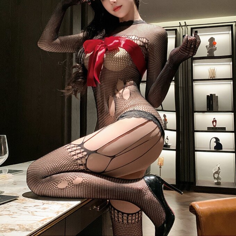 One-piece openwork mesh stocking set