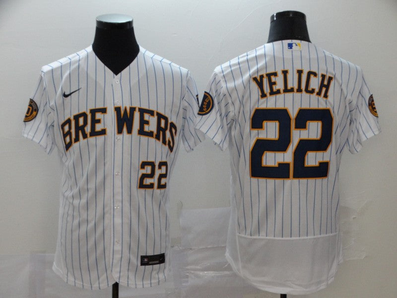 Men's Milwaukee Brewers #22 Christian Yelich White Player Jersey