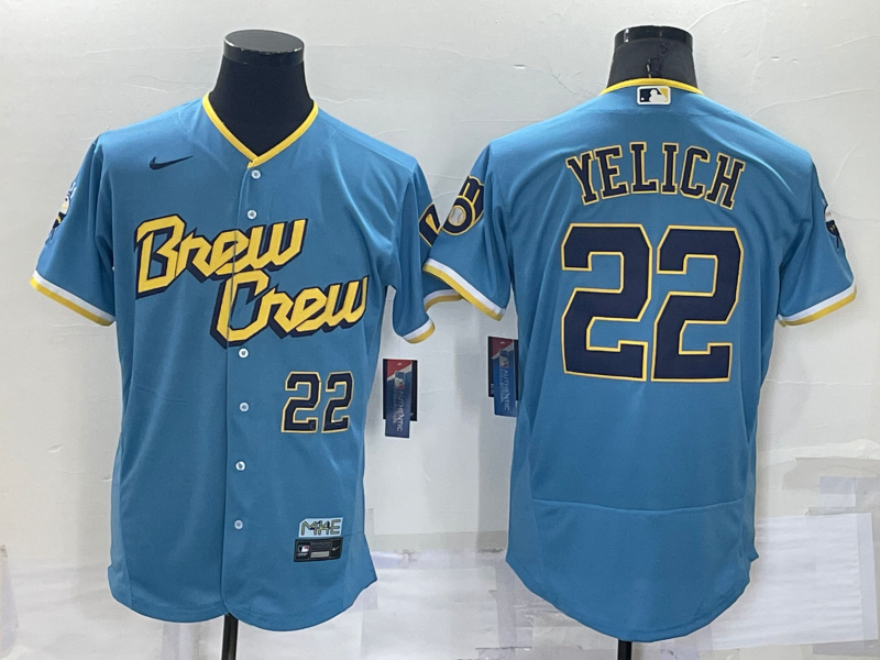 Men's Milwaukee Brewers Christian Yelich #22 Blue Fashion Stitched Jersey