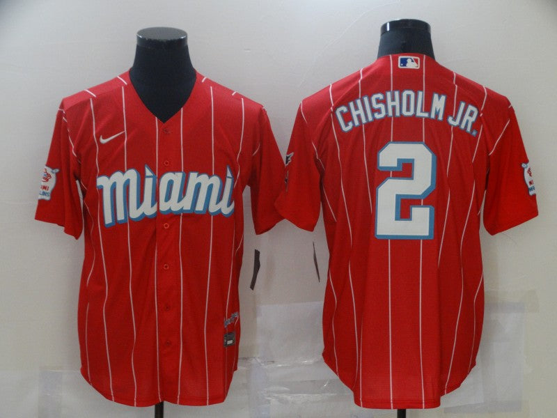 Men's Miami Marlins Jazz Chisholm Jr. #2 Red Replica Baseball Jersey