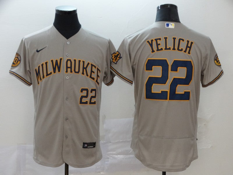 Men's Milwaukee Brewers Christian Yelich #22 MLB Gray Player Jersey