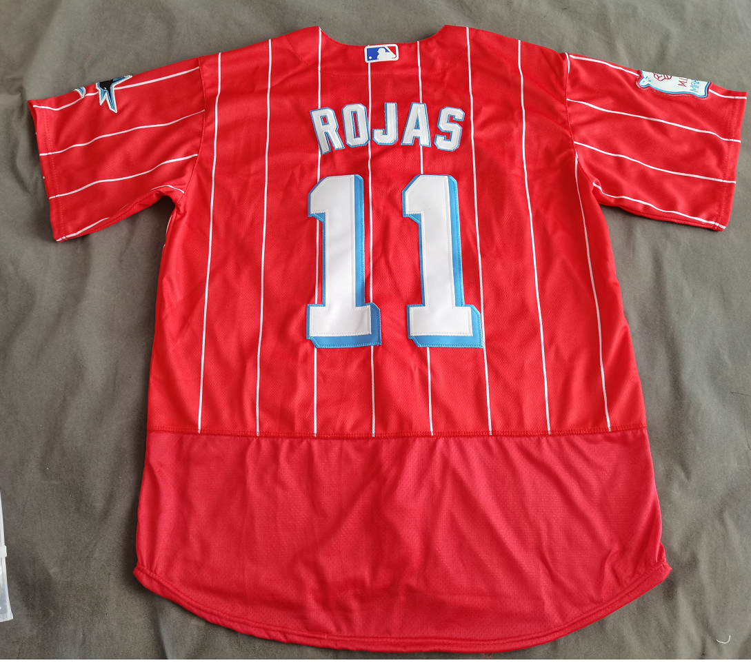 Men's Miami Marlins Miguel Rojas #11 Red Replica Baseball Jersey
