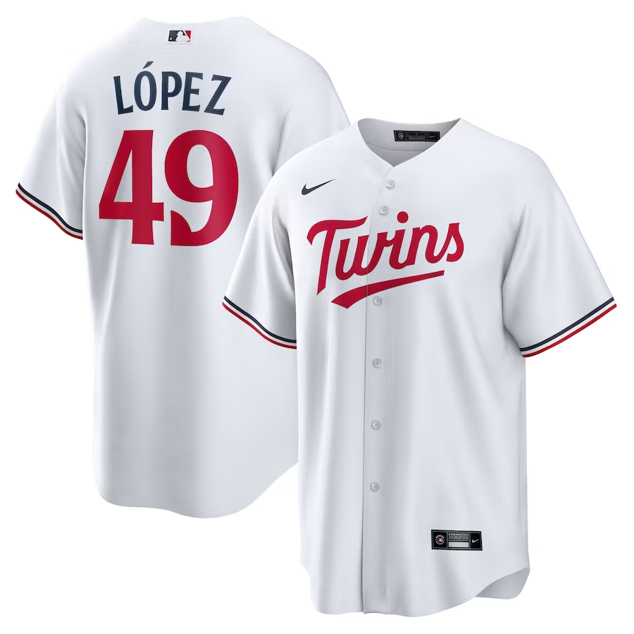 Men's Minnesota Twins Pablo L��pez #49 White Home Replica Player Jersey