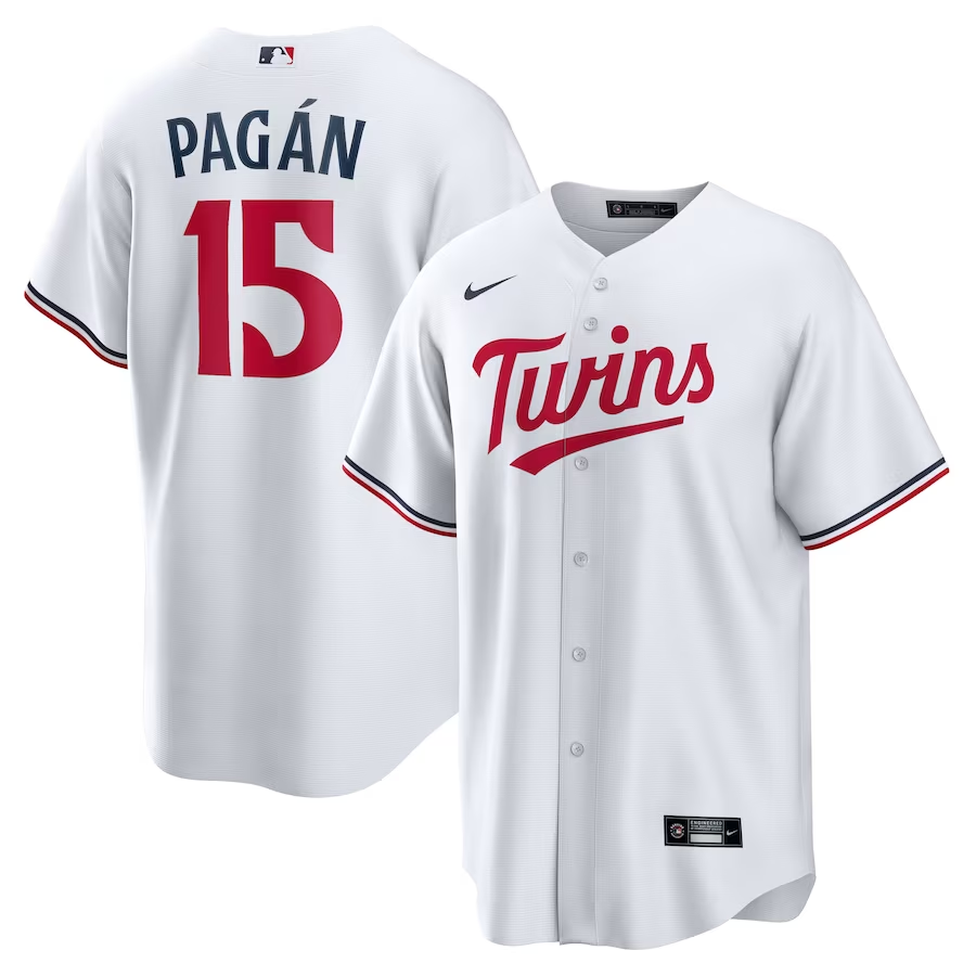 Men's Minnesota Twins Emilio Pag��n #15 White Home Replica Player Jersey
