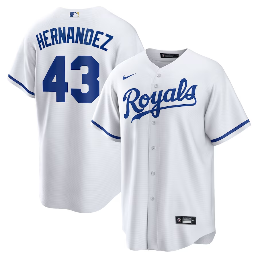 Men's Kansas City Royals Carlos Hern��ndez #43 White Home Replica Player Jersey