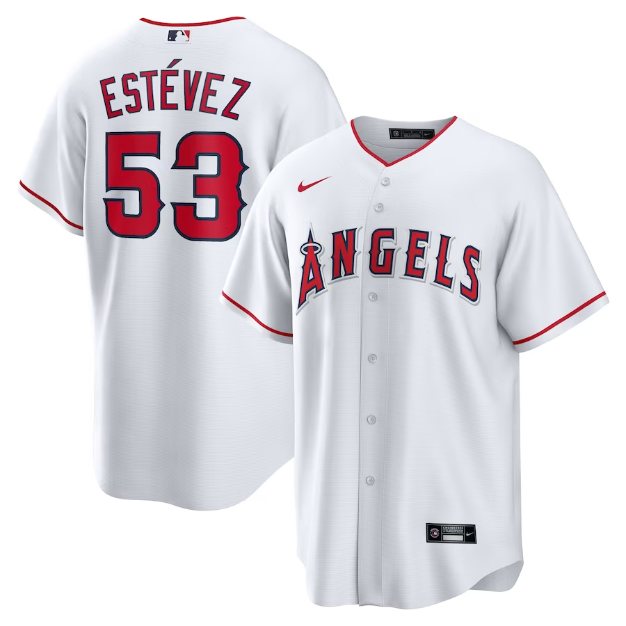 Men's Los Angeles Angels Carlos Est��vez #53 White Home Replica Player Jersey