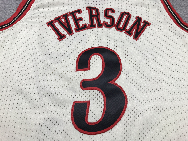 Men's Philadelphia 76ers Allen Iverson #3 Cream Chainstitch Swingman Jersey