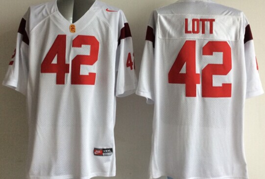 Men's USC Trojans Ronnie Lott #42 White Player Game Jersey