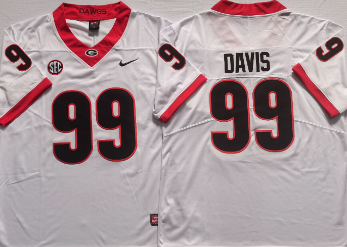 Men's Georgia Bulldogs Jordan Davis #99 White Player Game Jersey