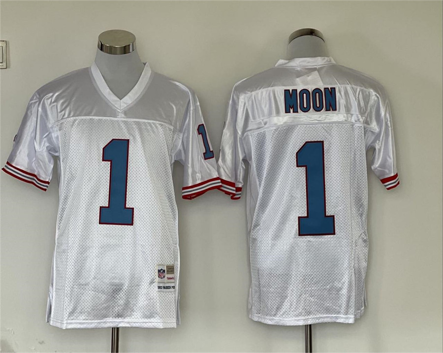 Men's Tennessee Oilers Warren Moon #1 White Legacy Replica Jersey